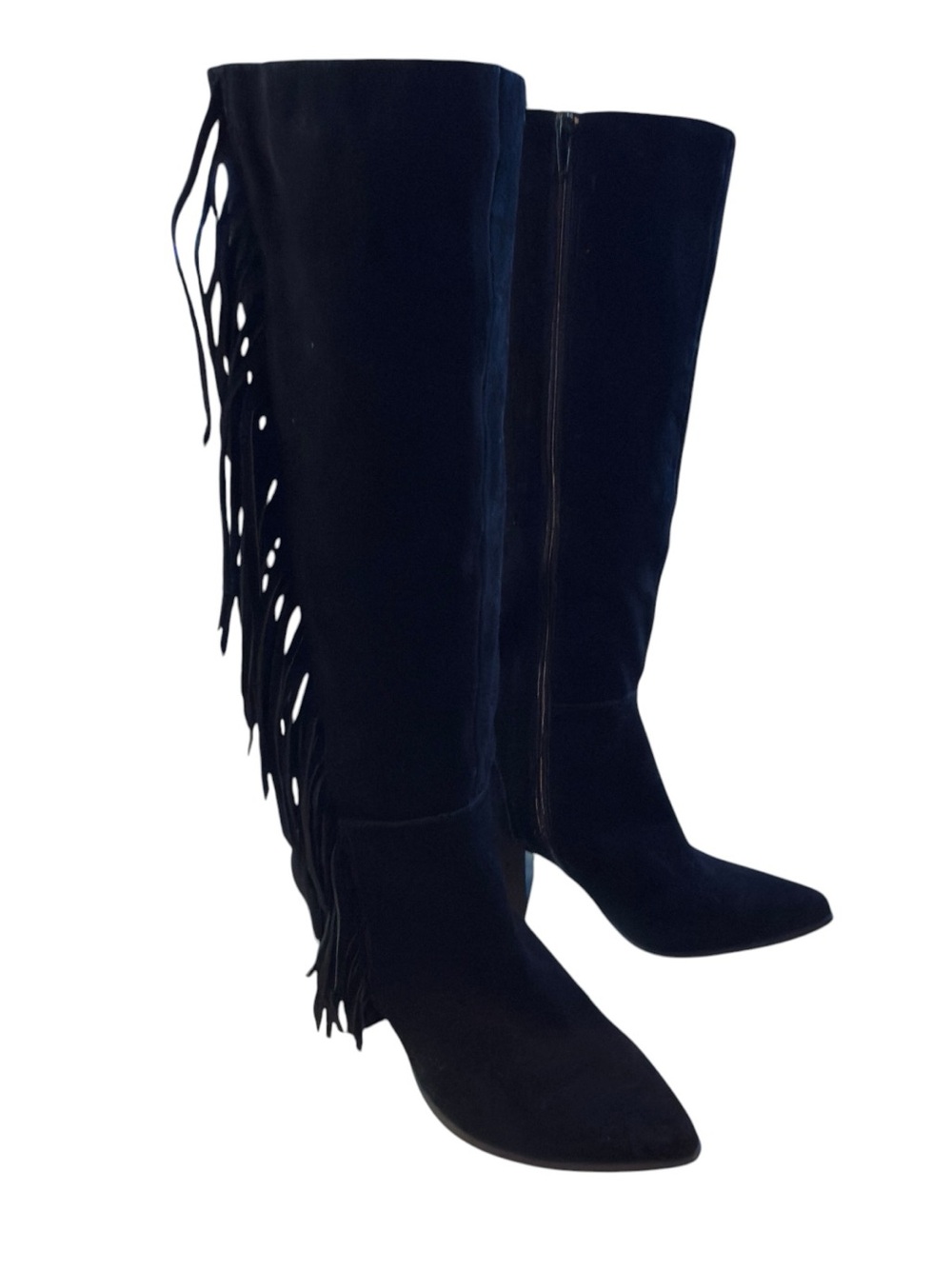 Steve Madden Black Suede Fringe Knee High Boots Women’s Size 9 Western Boho